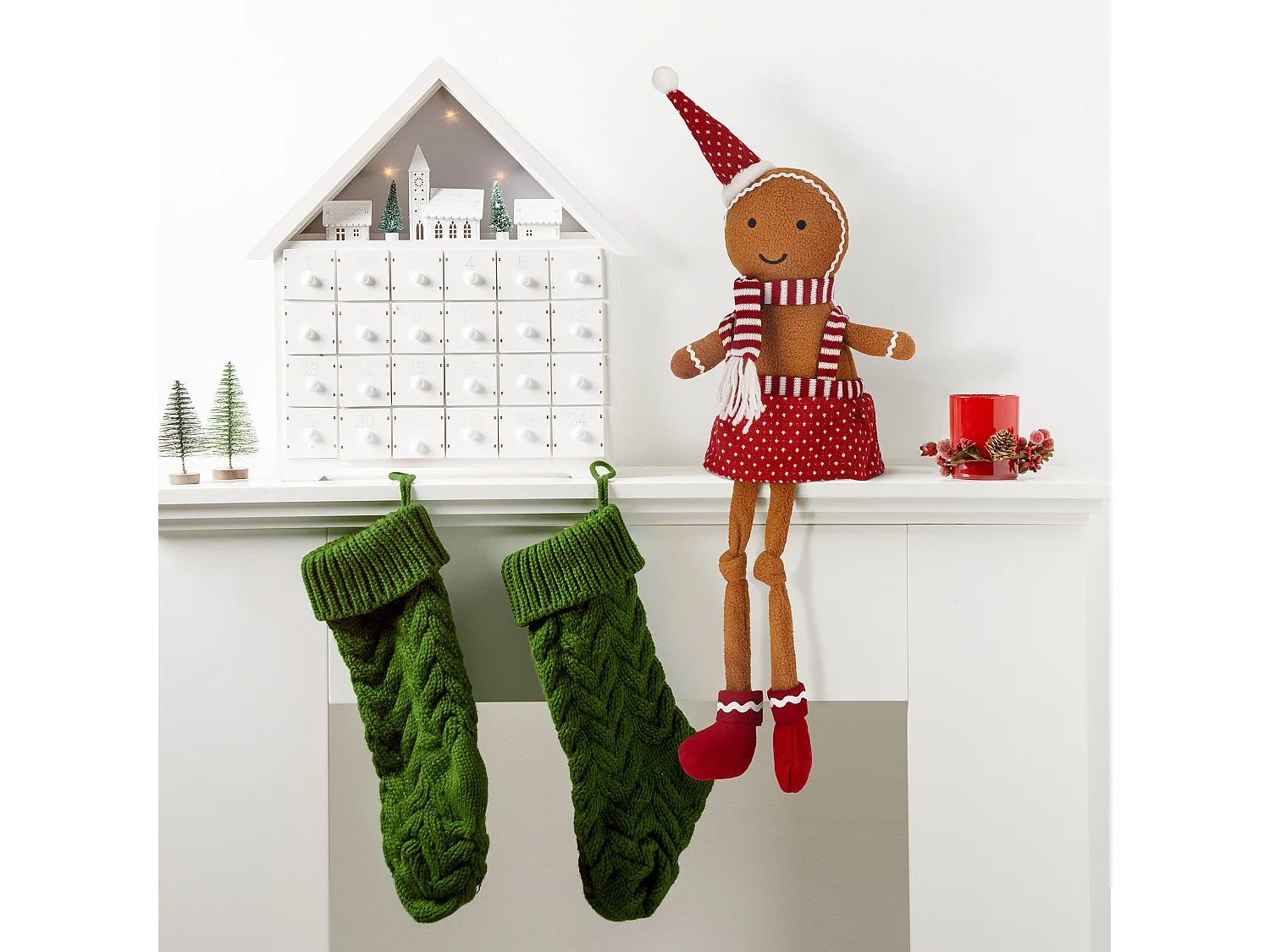 Kerstkabouter peperkoek decoratie stof bruin 55x25x20 cm