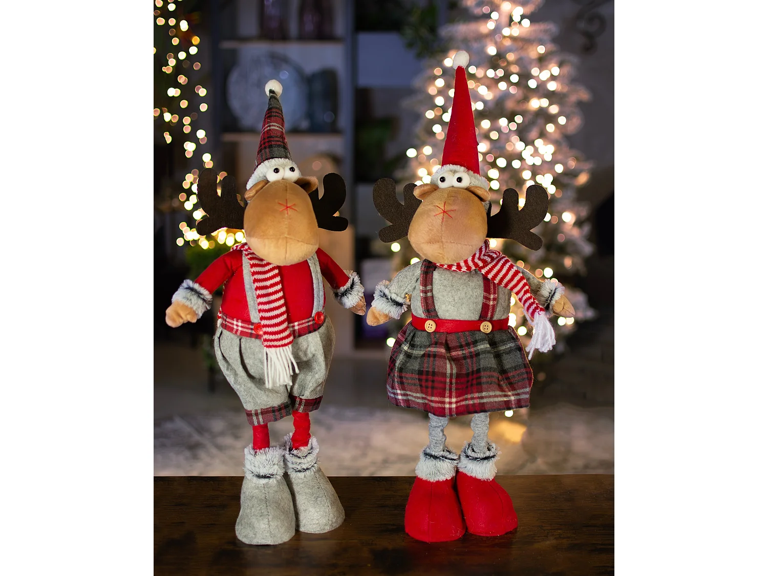 Grote kerstdecoratie rendier figuur vilt rood 60x19 cm