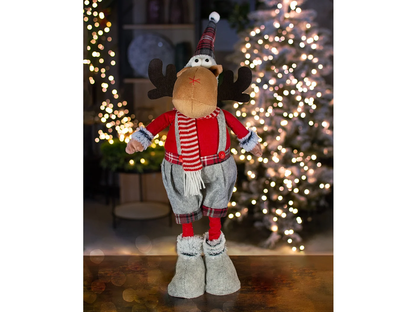 Grote kerstdecoratie rendier figuur vilt rood 60x19 cm