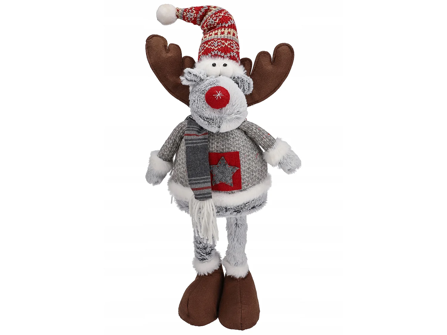 Kerstdecoratie rendier groot wol grijs 43-60x21 cm