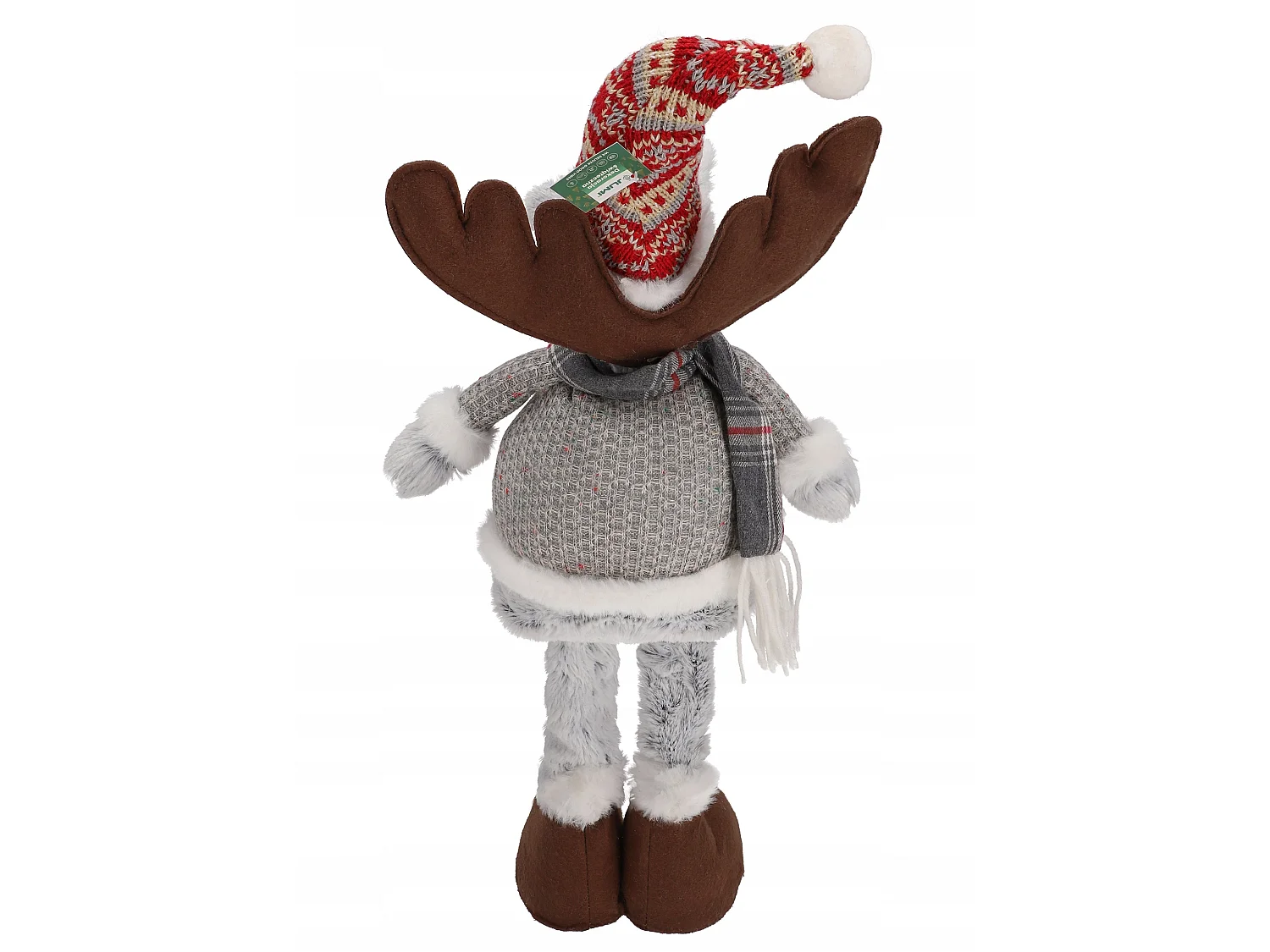Kerstdecoratie rendier groot wol grijs 43-60x21 cm