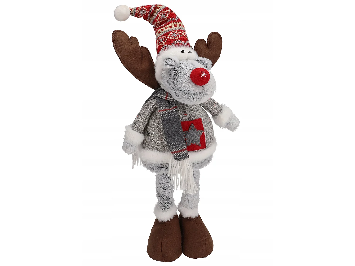 Kerstdecoratie rendier groot wol grijs 43-60x21 cm