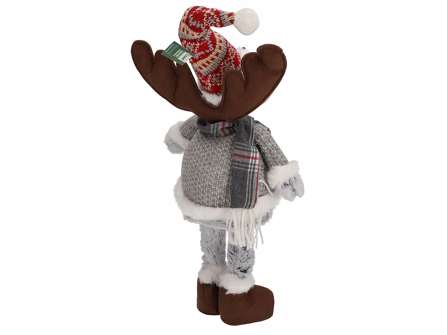 Kerstdecoratie rendier groot wol grijs 43-60x21 cm