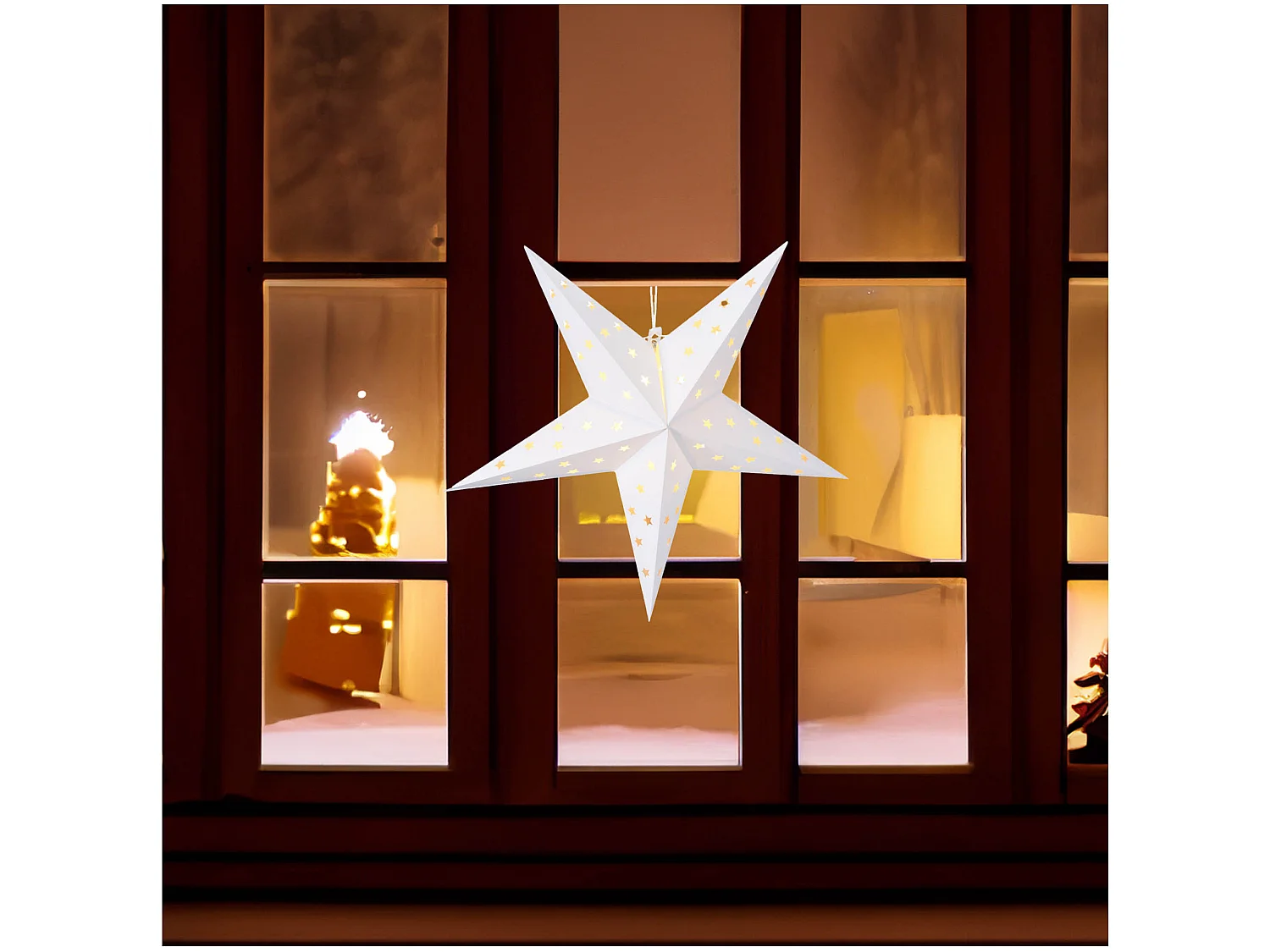 Papieren kerstster hangdecoratie LED op batterijen wit 60 cm