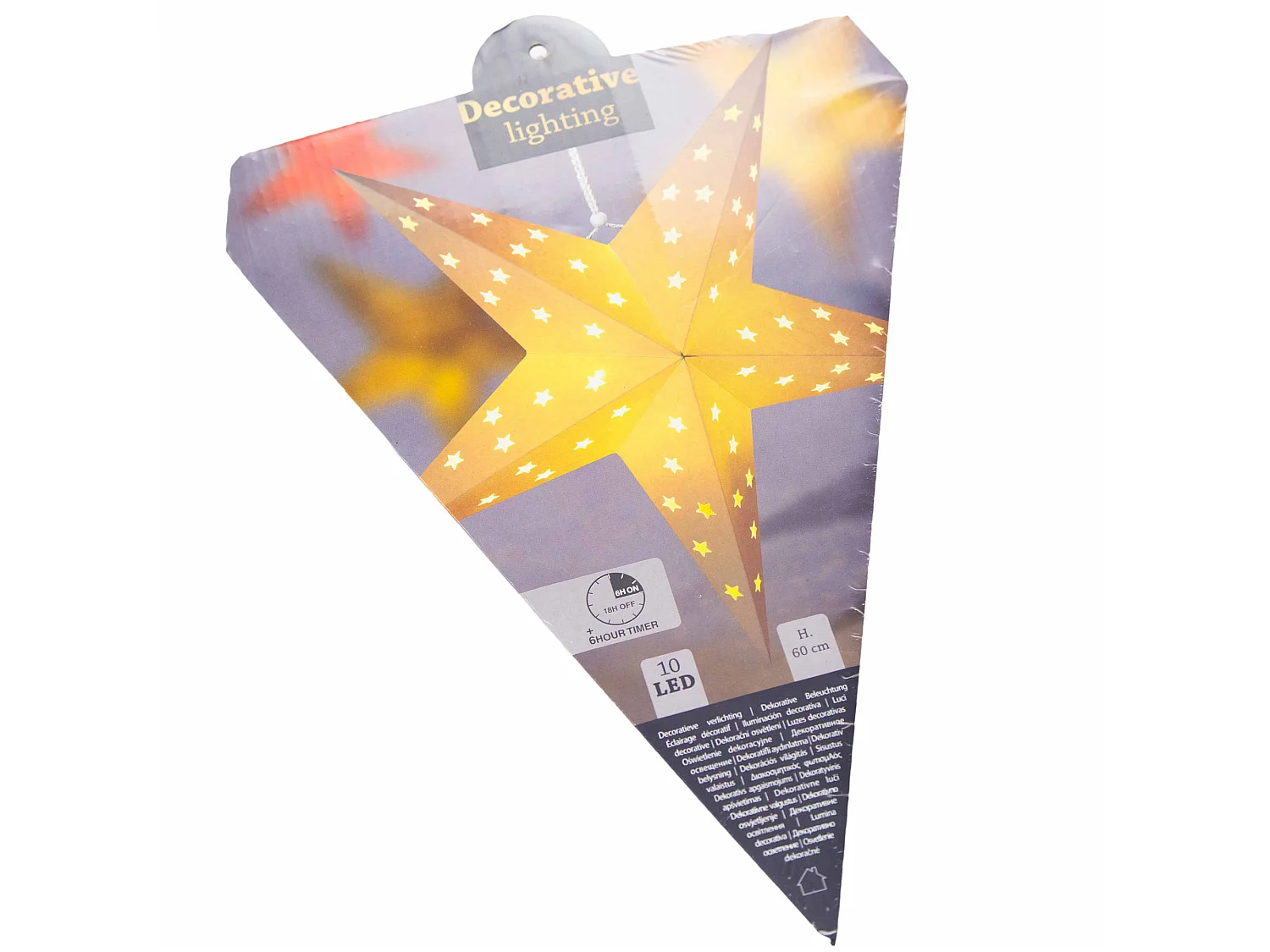 Papieren kerstster hangdecoratie LED op batterijen wit 60 cm