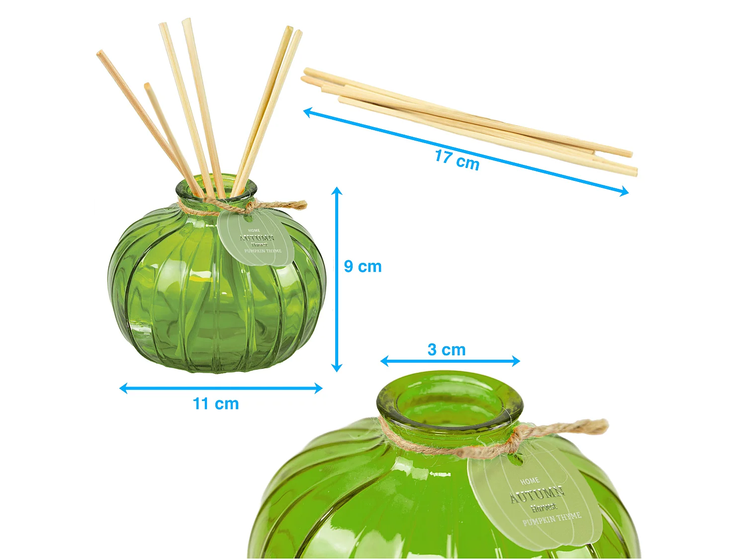 Geurdiffuser met stokjes pompoen glas groen 11x9 cm