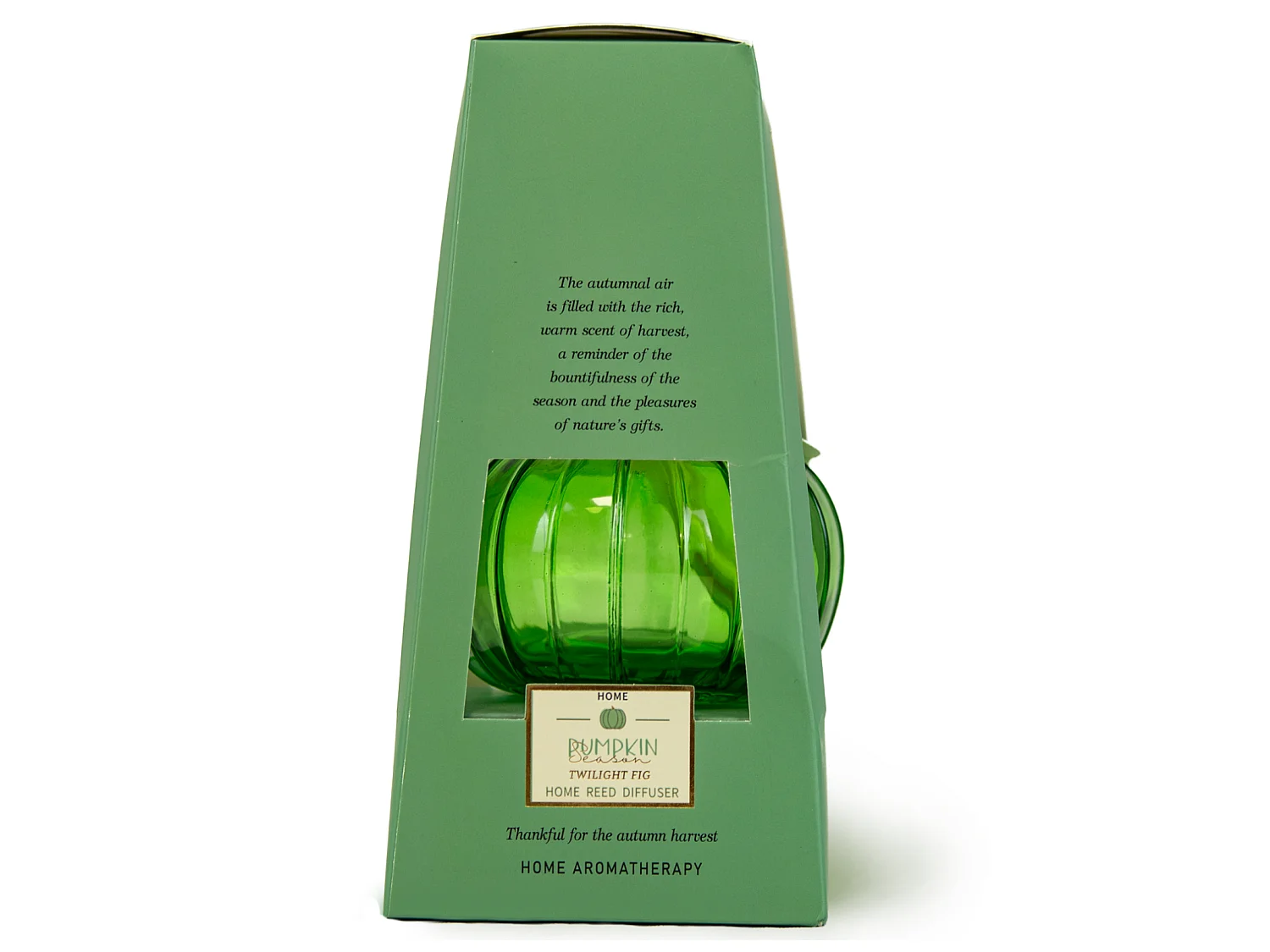 Geurdiffuser met stokjes pompoen glas groen 11x9 cm