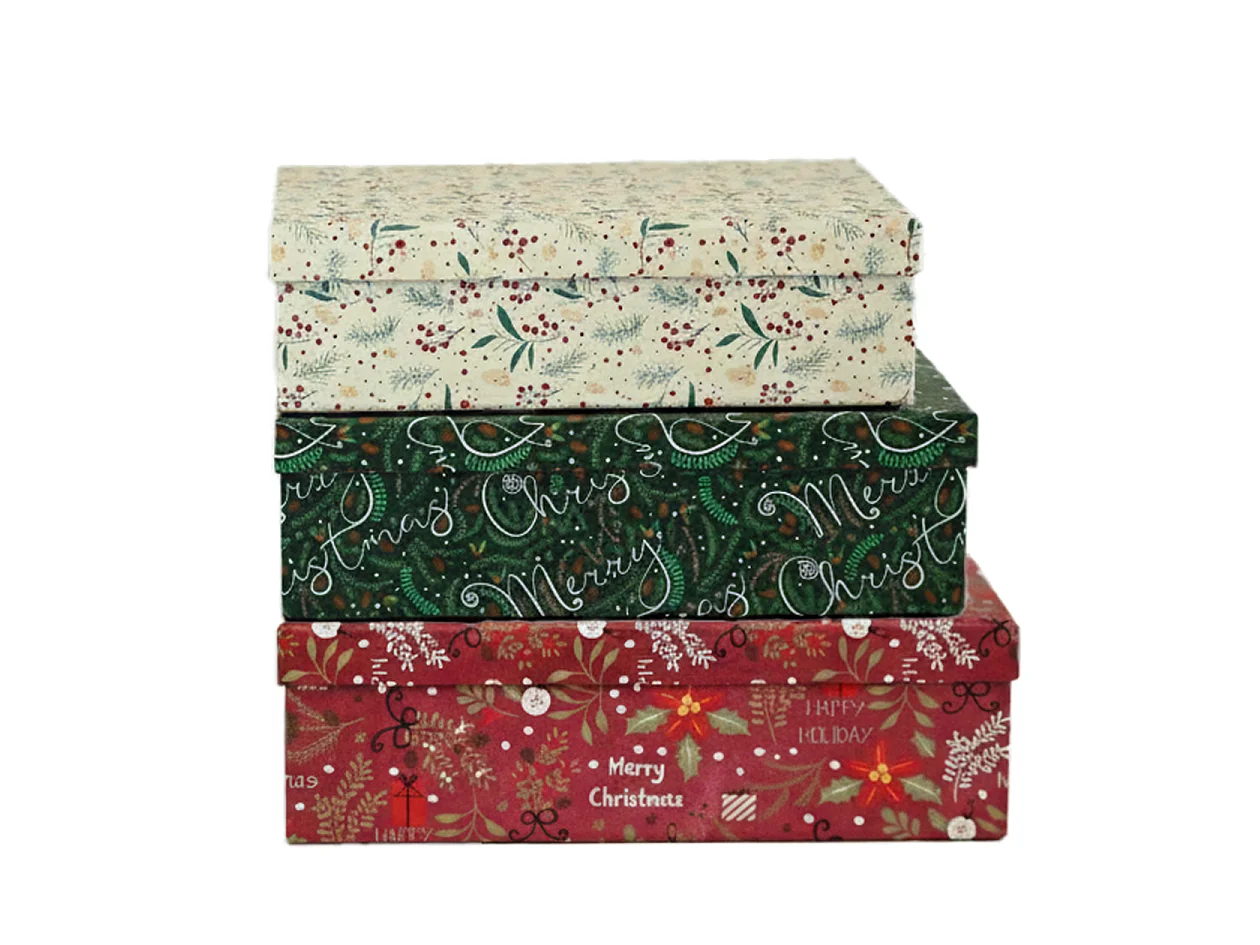 Cadeaudozen set feestelijk karton kleurrijk 36,5x30x11,2 cm 34,3x27,3x10,3 cm 31,5x25x9,3 cm