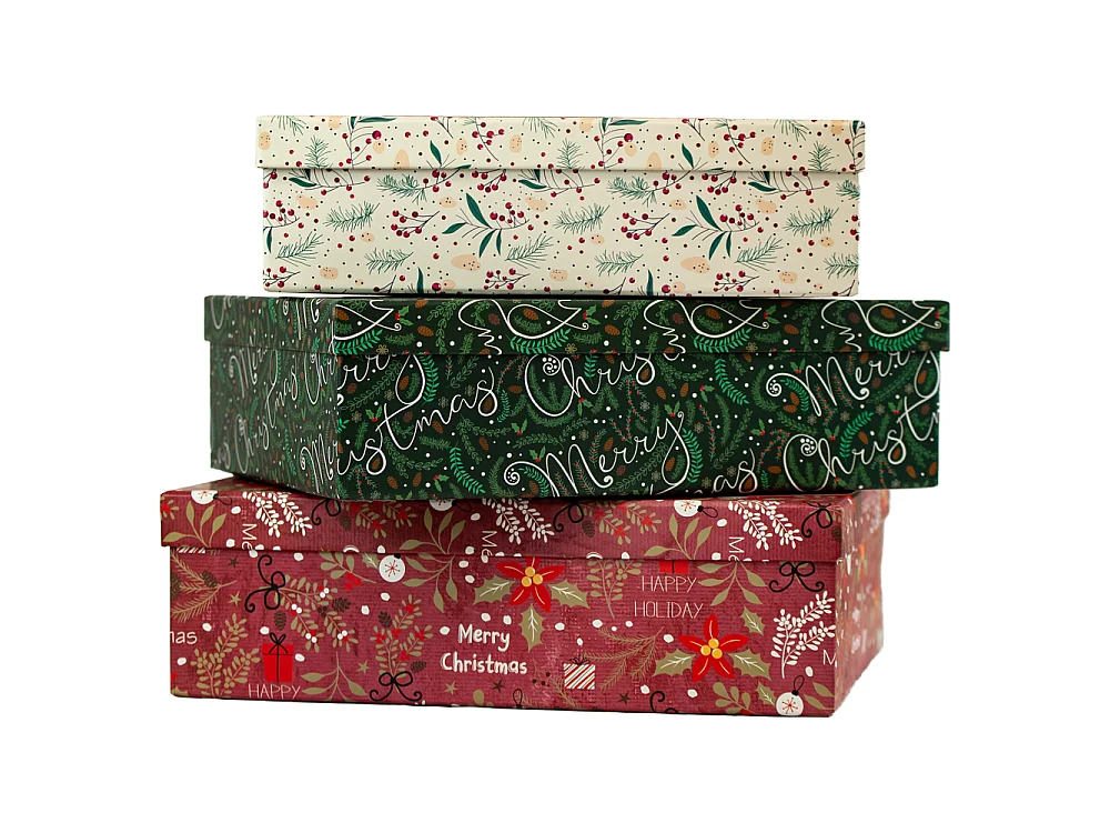 Cadeaudozen set feestelijk karton kleurrijk 36,5x30x11,2 cm 34,3x27,3x10,3 cm 31,5x25x9,3 cm