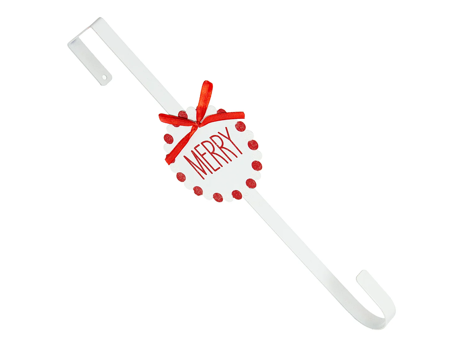 Crochet de porte pour couronne décorative en métal blanc avec nœud 37,5 cm x 1,5 cm