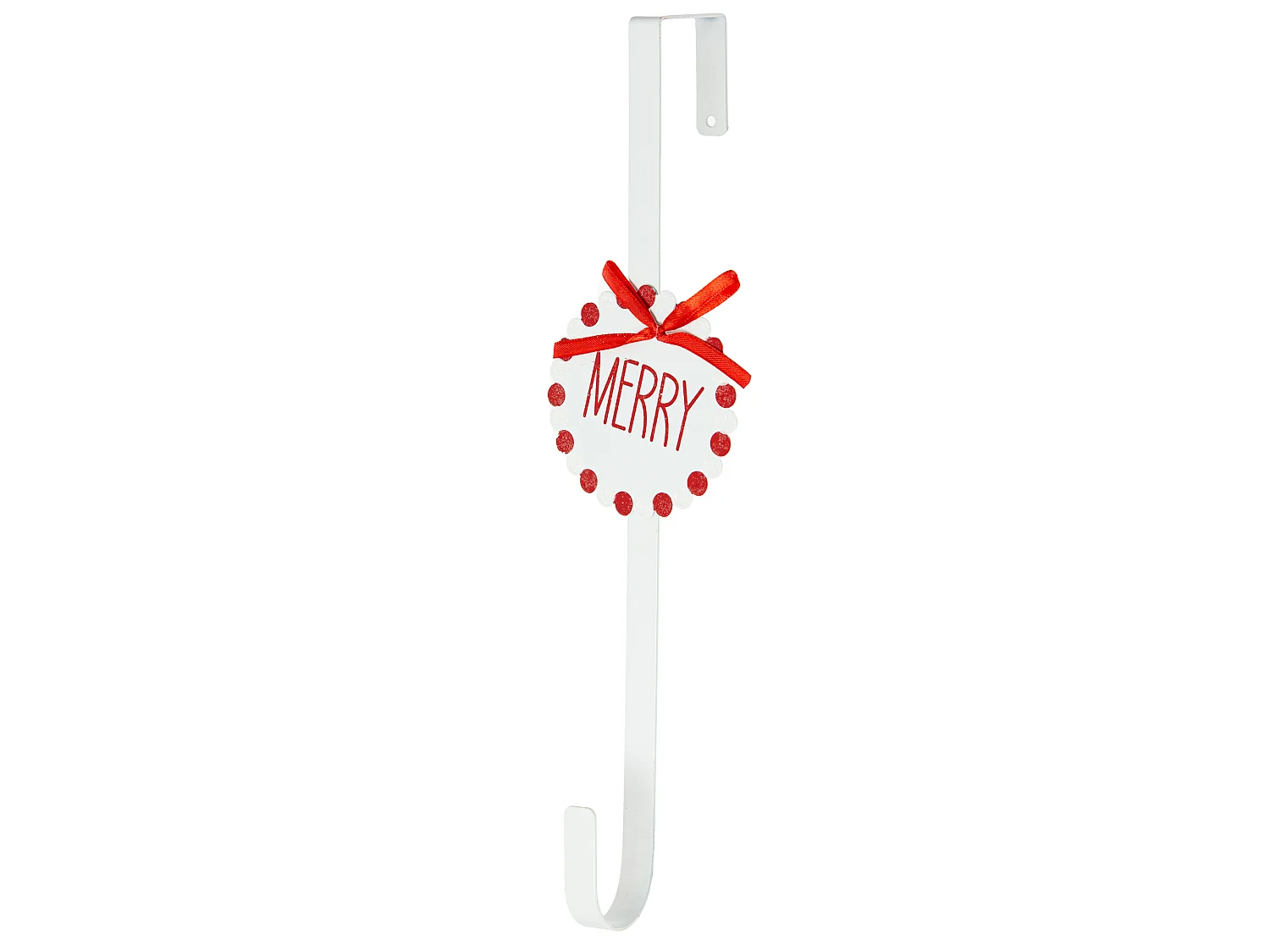 Crochet de porte pour couronne décorative en métal blanc avec nœud 37,5 cm x 1,5 cm