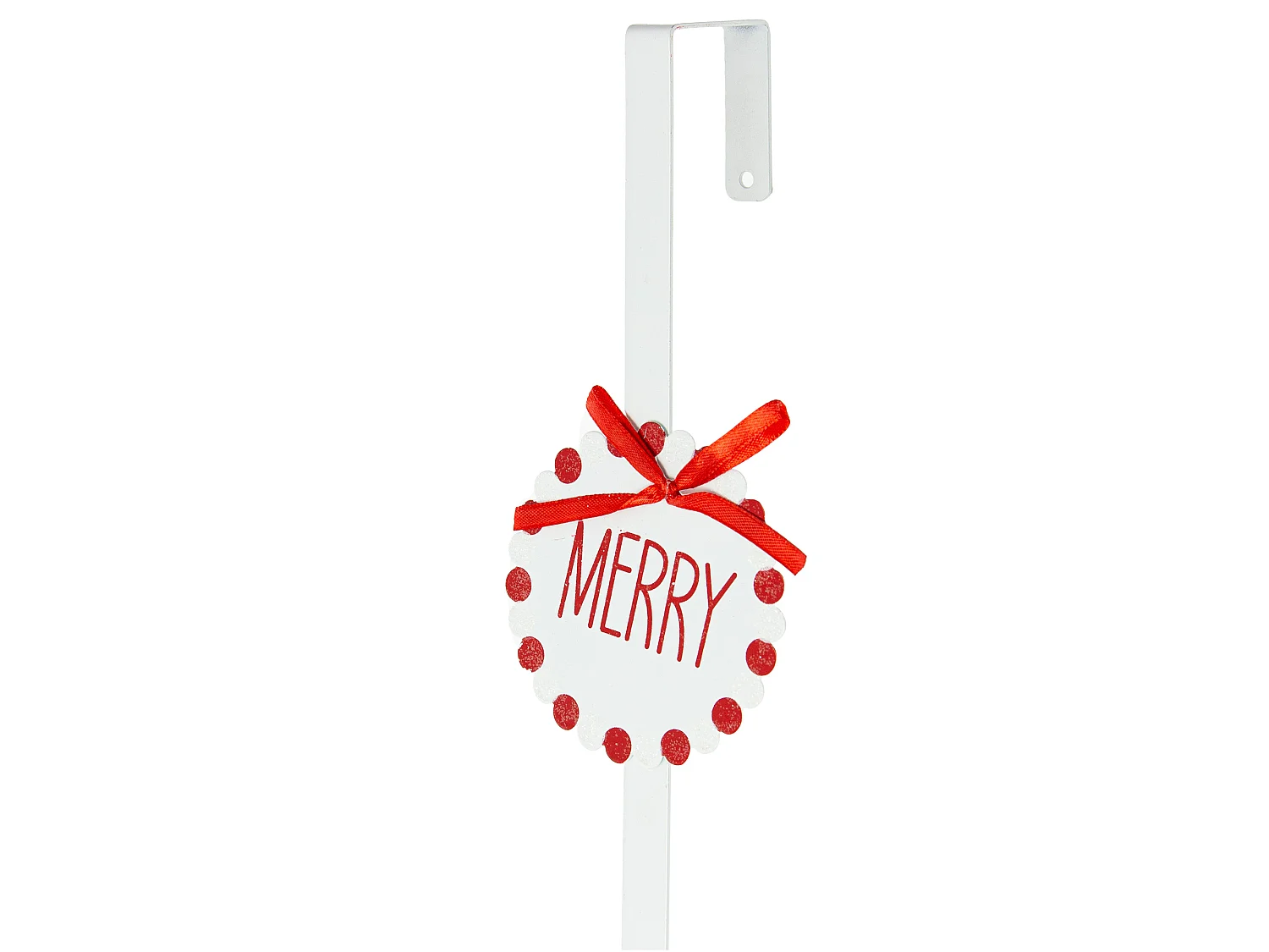 Crochet de porte pour couronne décorative en métal blanc avec nœud 37,5 cm x 1,5 cm