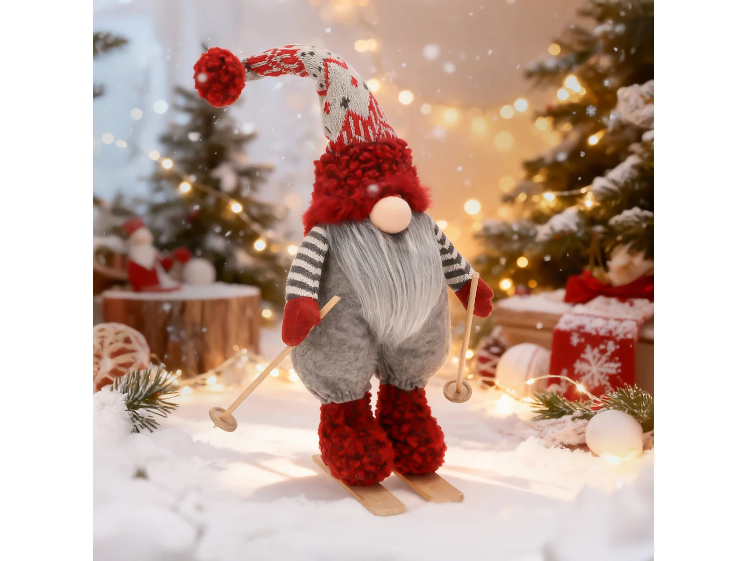 Lutin de Noël décoratif en feutre blanc 40 cm x 18 cm