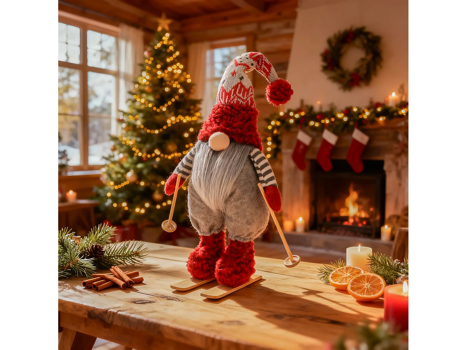 Lutin de Noël décoratif en feutre blanc 40 cm x 18 cm