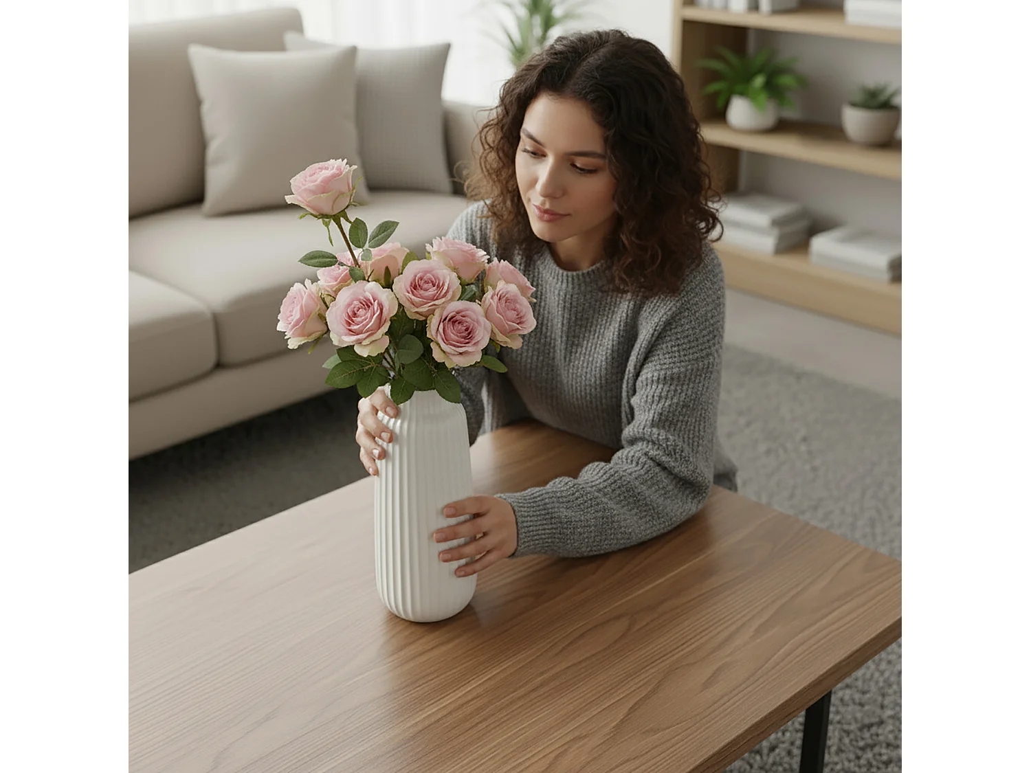 Vaso decorativo in ceramica con rilievi bianco 29x13 cm
