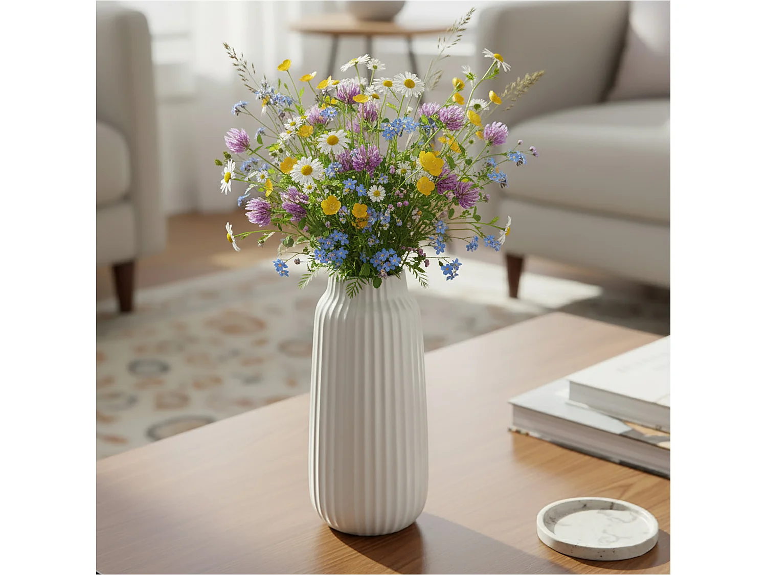 Vaso decorativo in ceramica con rilievi bianco 29x13 cm