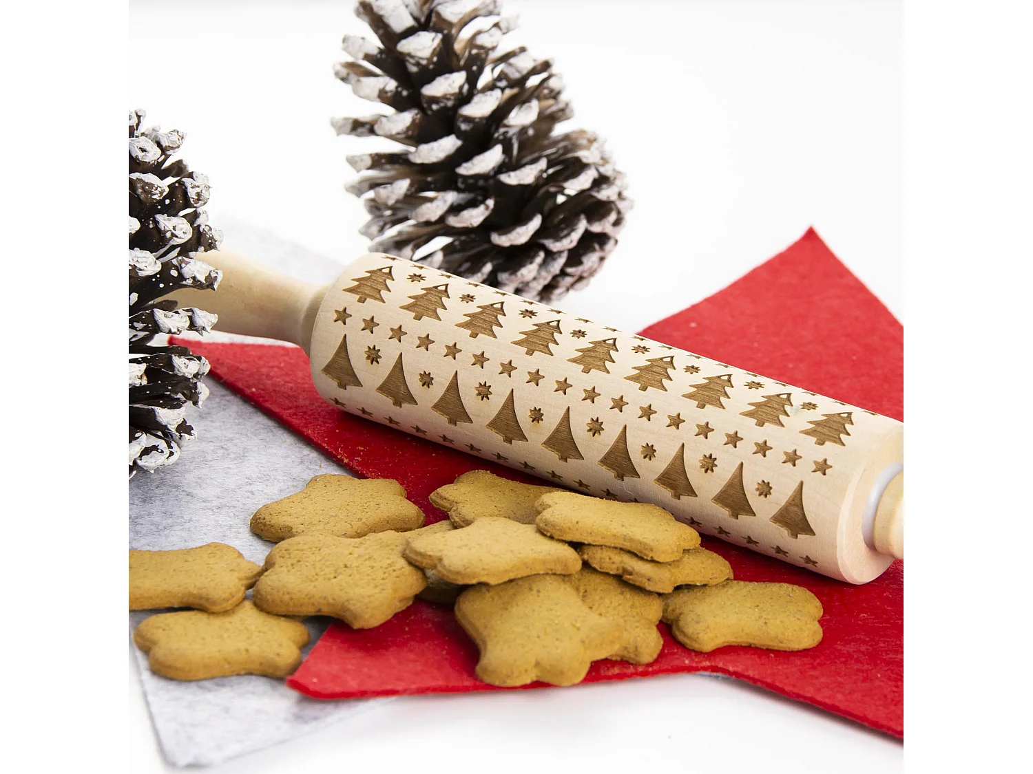 Mattarello decorativo per biscotti con motivo natalizio in legno marrone 36 cm