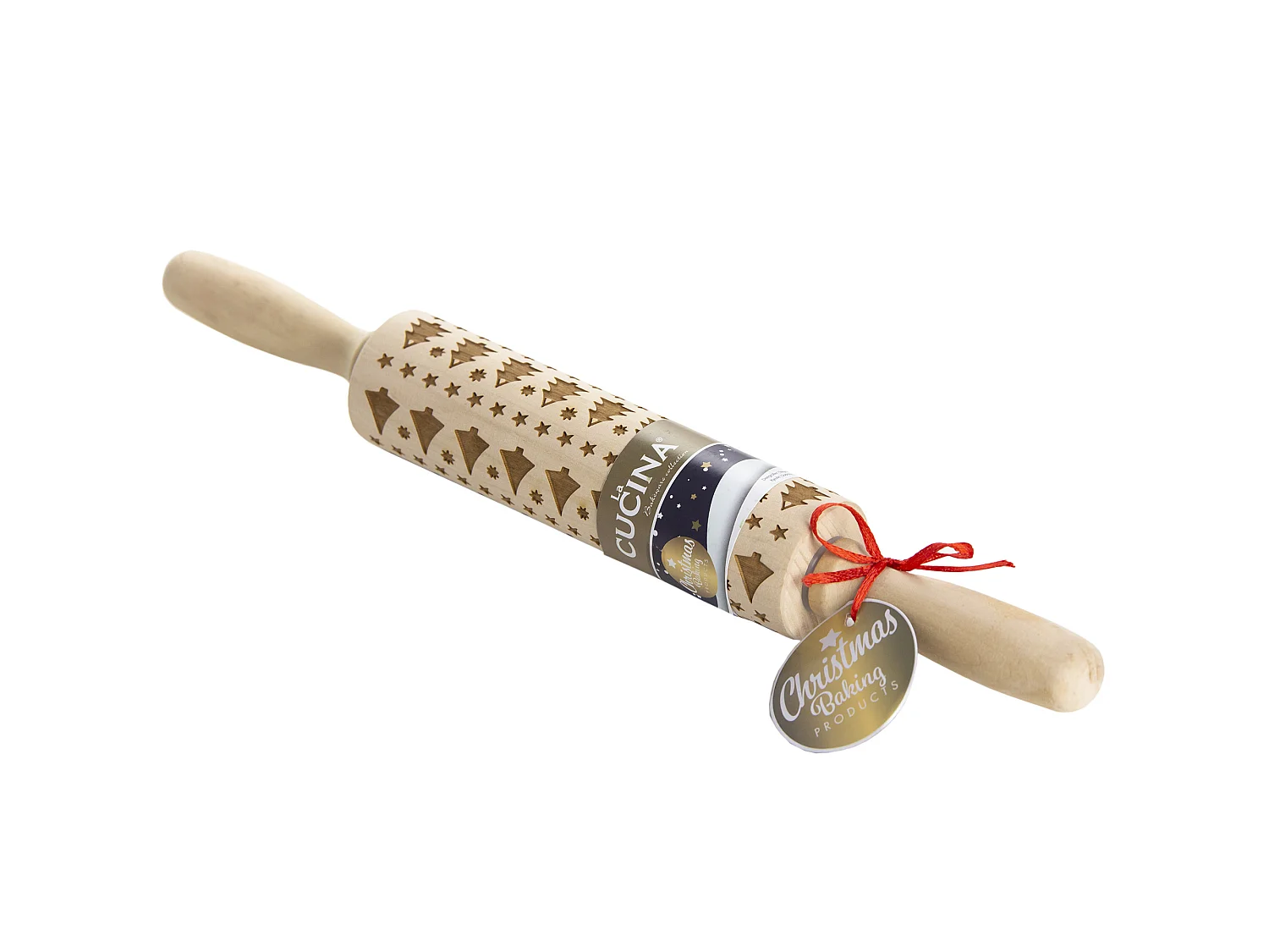 Mattarello decorativo per biscotti con motivo natalizio in legno marrone 36 cm