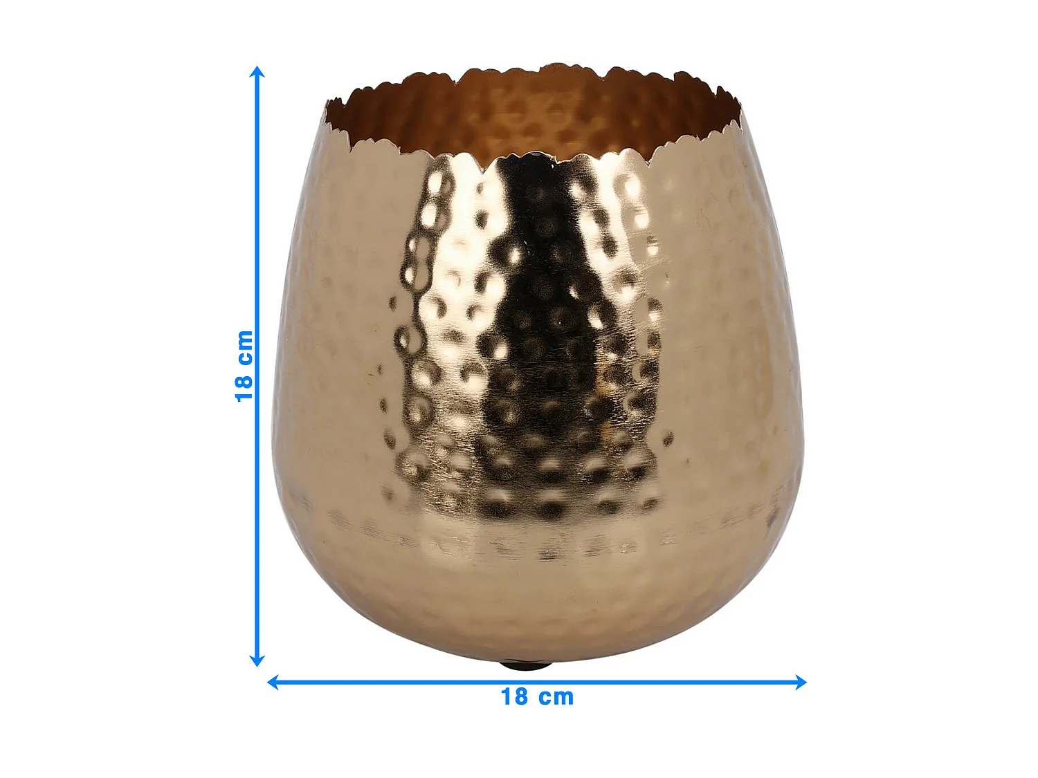Vaso decorativo in metallo martellato dorato 18x18 cm