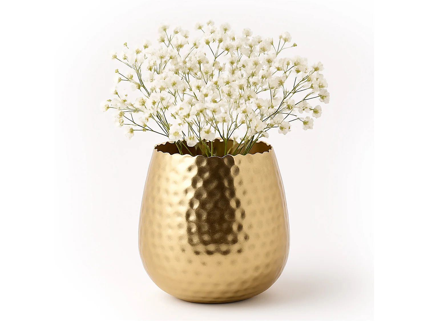 Vaso decorativo in metallo martellato dorato 18x18 cm