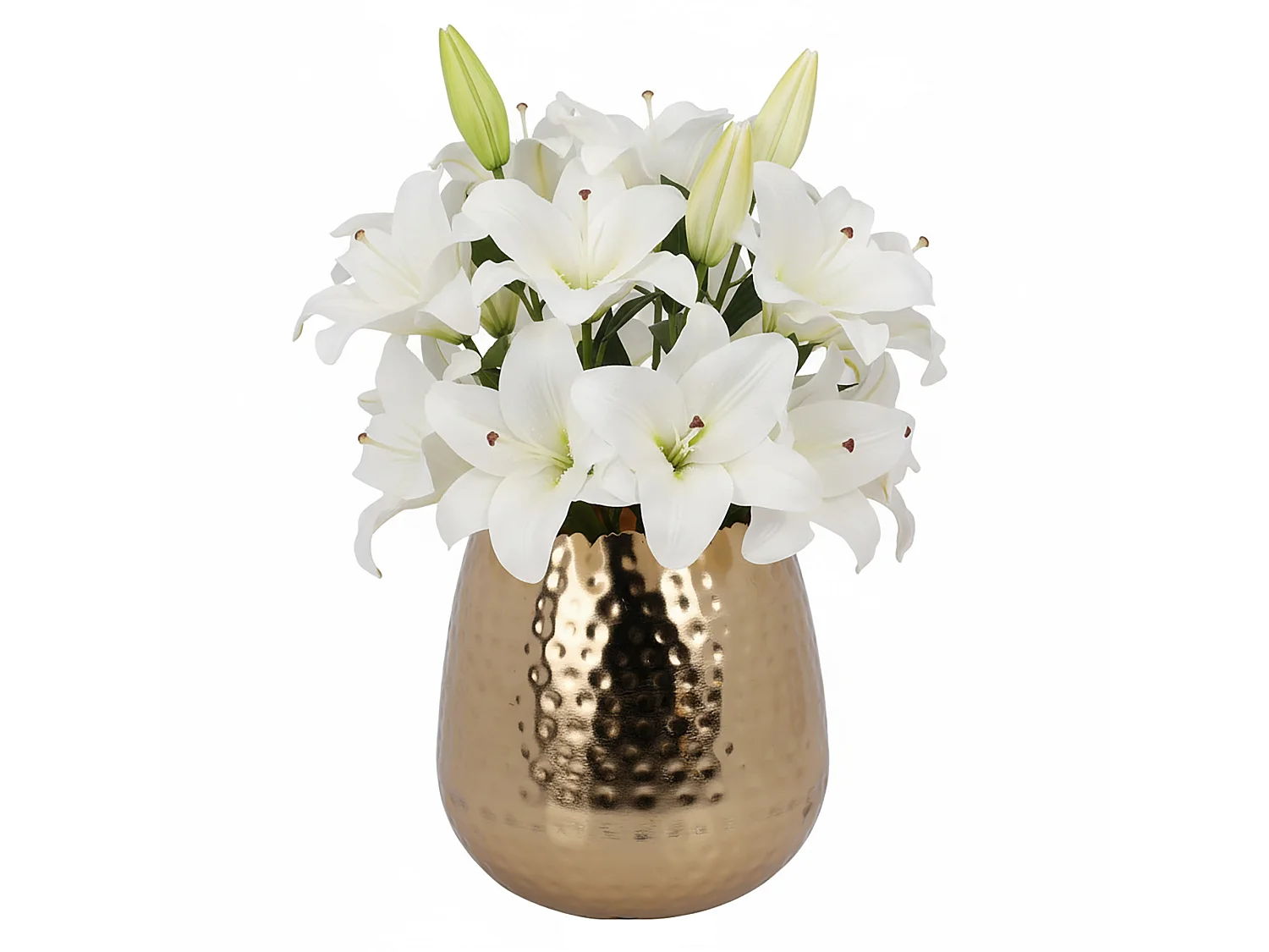 Vaso decorativo in metallo martellato dorato 18x18 cm
