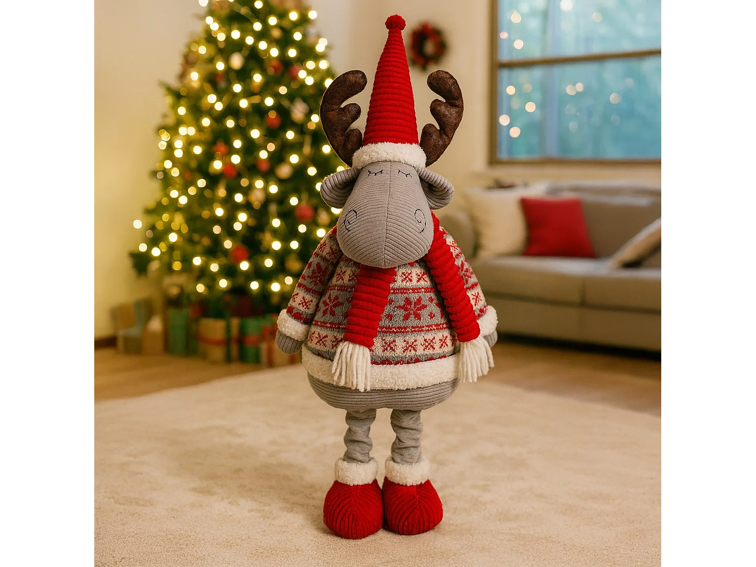 Kerstdecoratie rendier groot Jumihome stof rood 75-90 cm, 19 cm