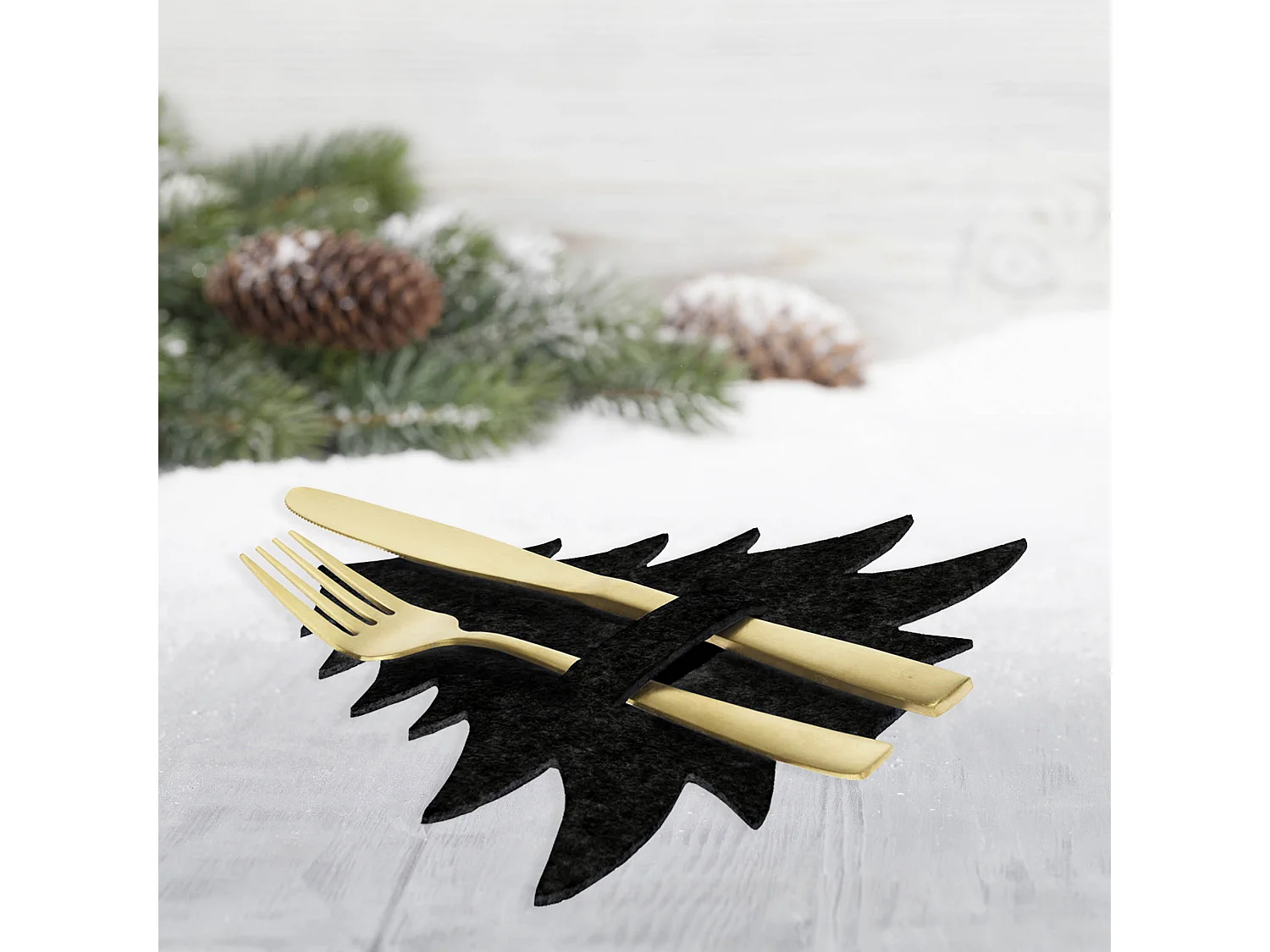 Weihnachts Besteckhalter Filz Tannenbaum Schwarz 18x19,5 cm 4 Stk