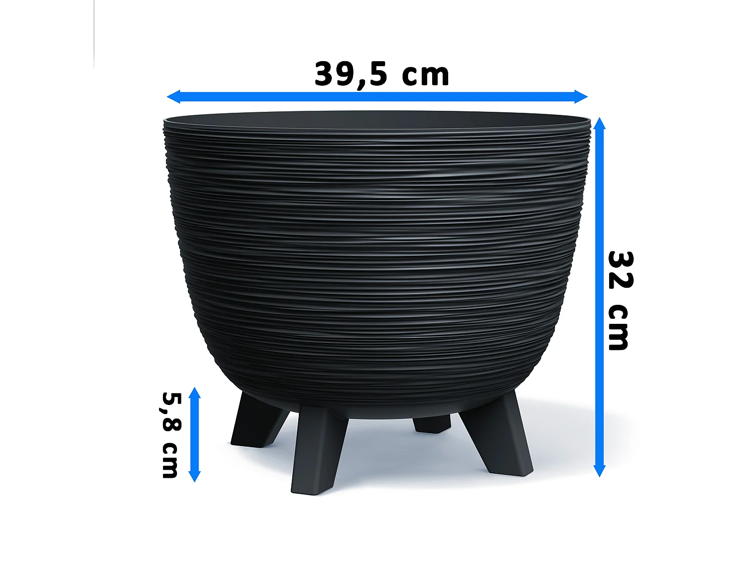 Pot de fleurs décoratif sur pieds en plastique anthracite 39,5 cm, 26 l