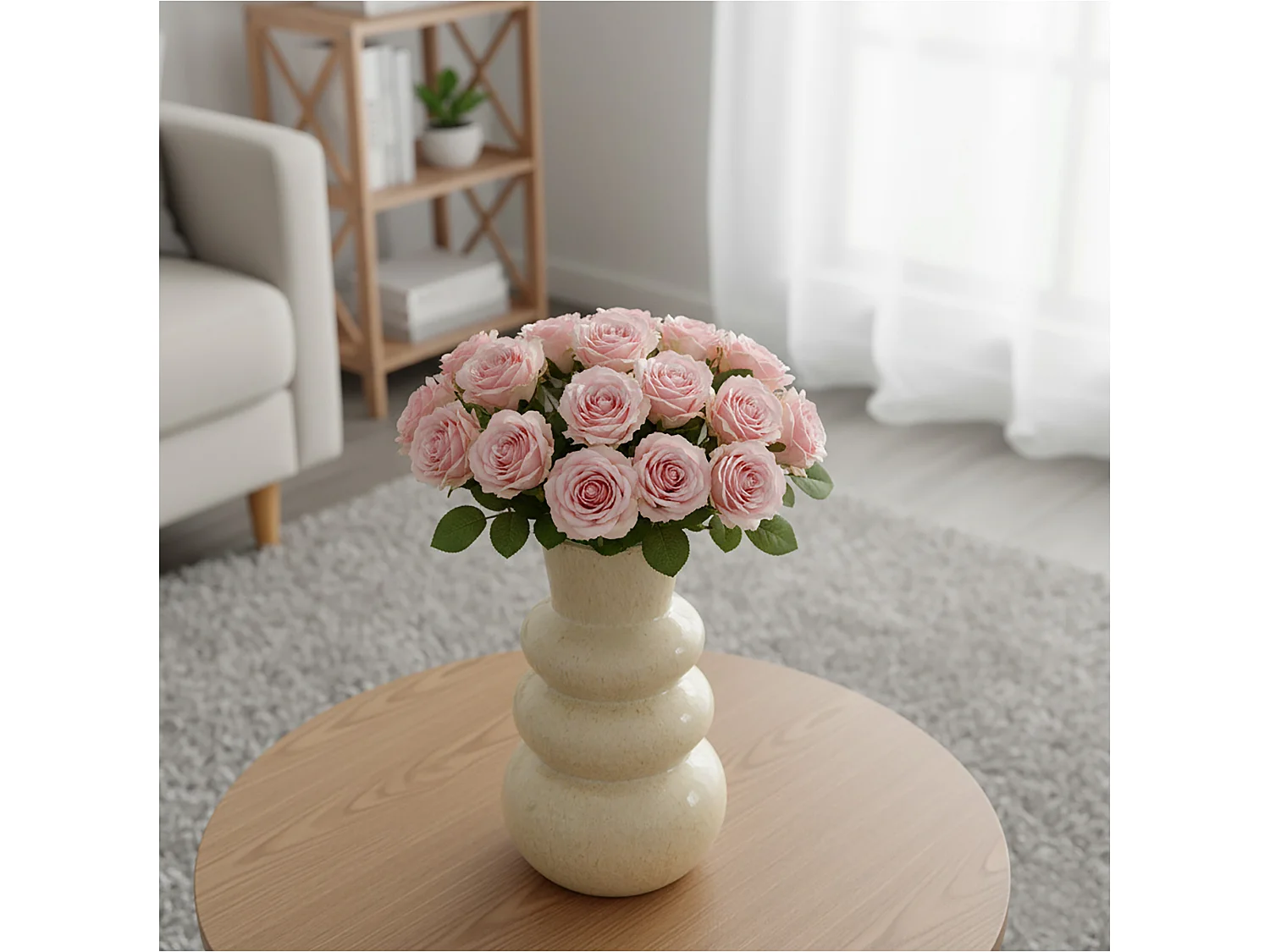 Vaso decorativo in ceramica per fiori, design moderno, crema, 13x25 cm