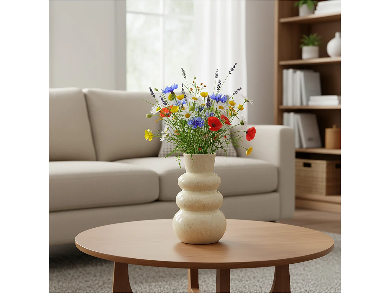 Vaso decorativo in ceramica per fiori, design moderno, crema, 13x25 cm