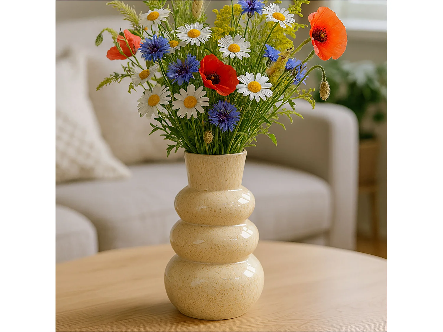 Vaso decorativo in ceramica per fiori, design moderno, crema, 13x25 cm