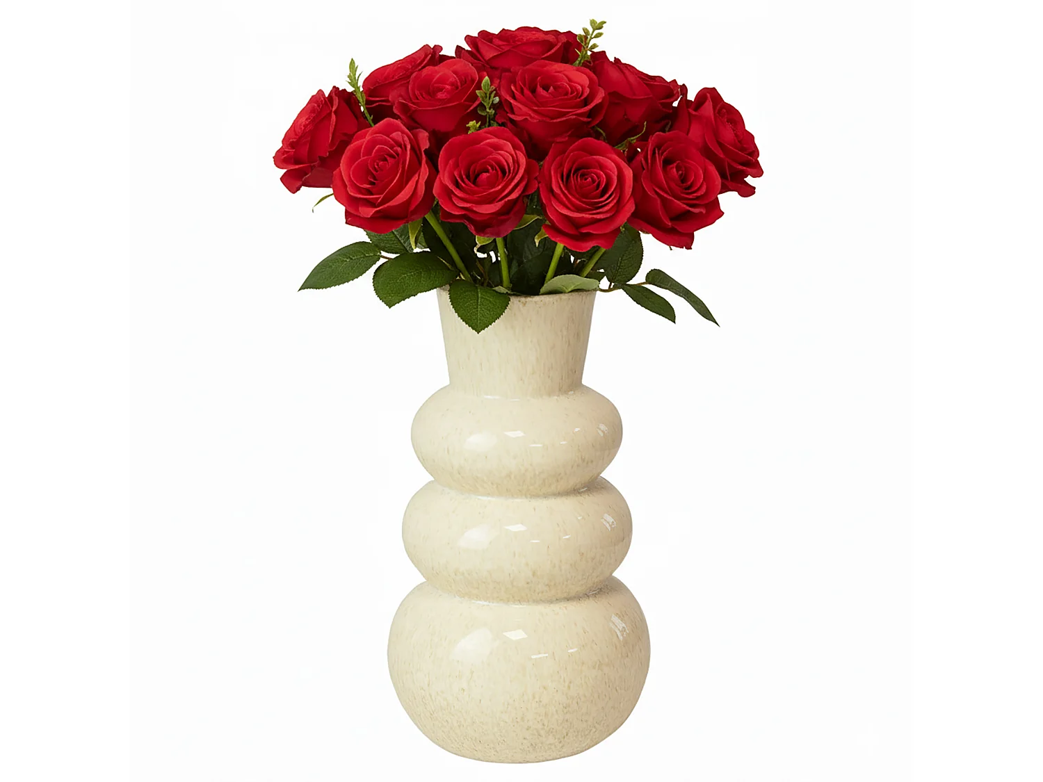 Vaso decorativo in ceramica per fiori, design moderno, crema, 13x25 cm