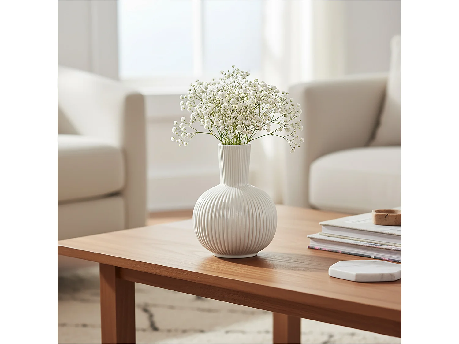 Vase décoratif en céramique décoré blanc 21 cm