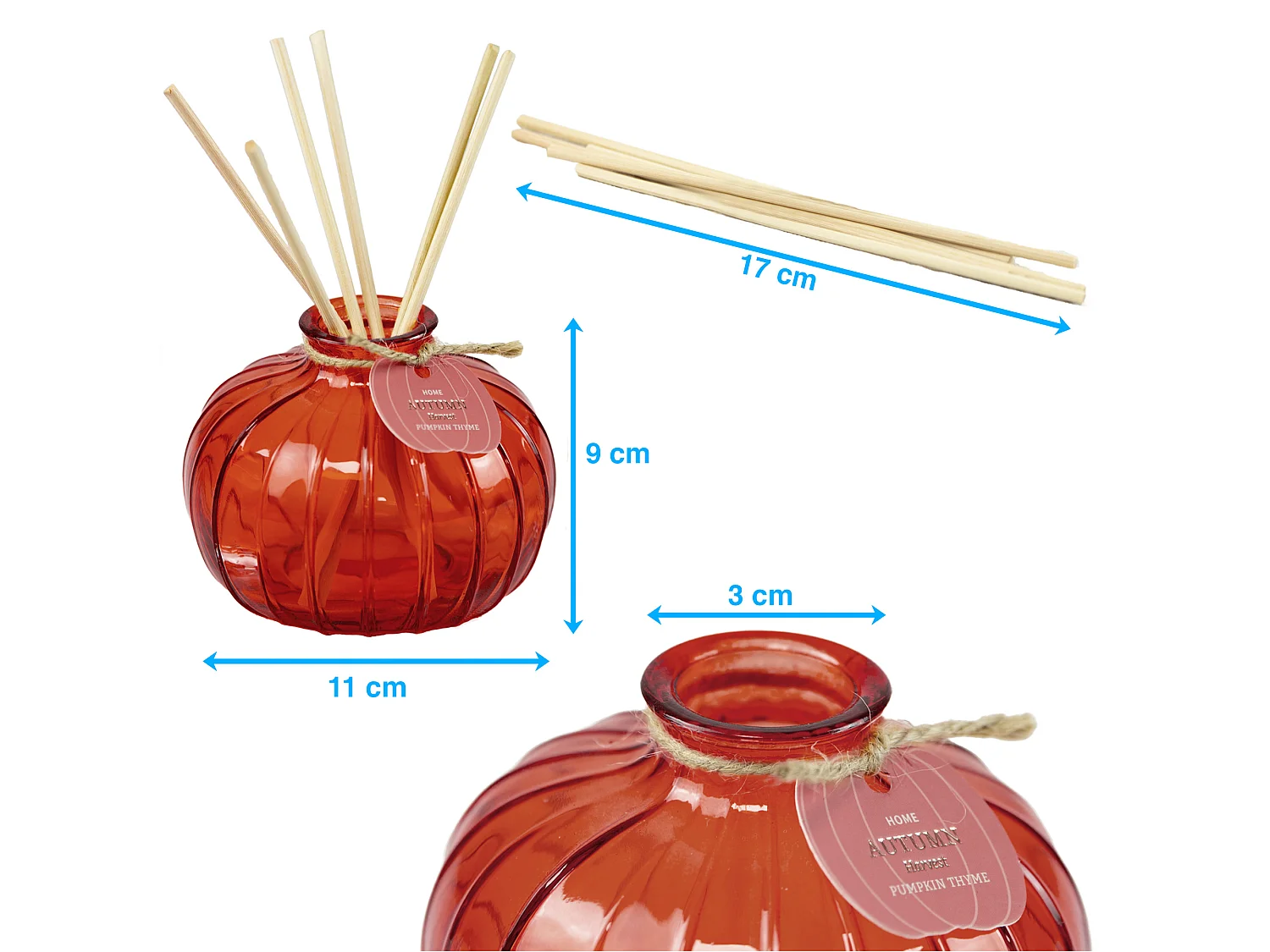 Geurstokjes diffuser pompoen glas rood 11x9 cm