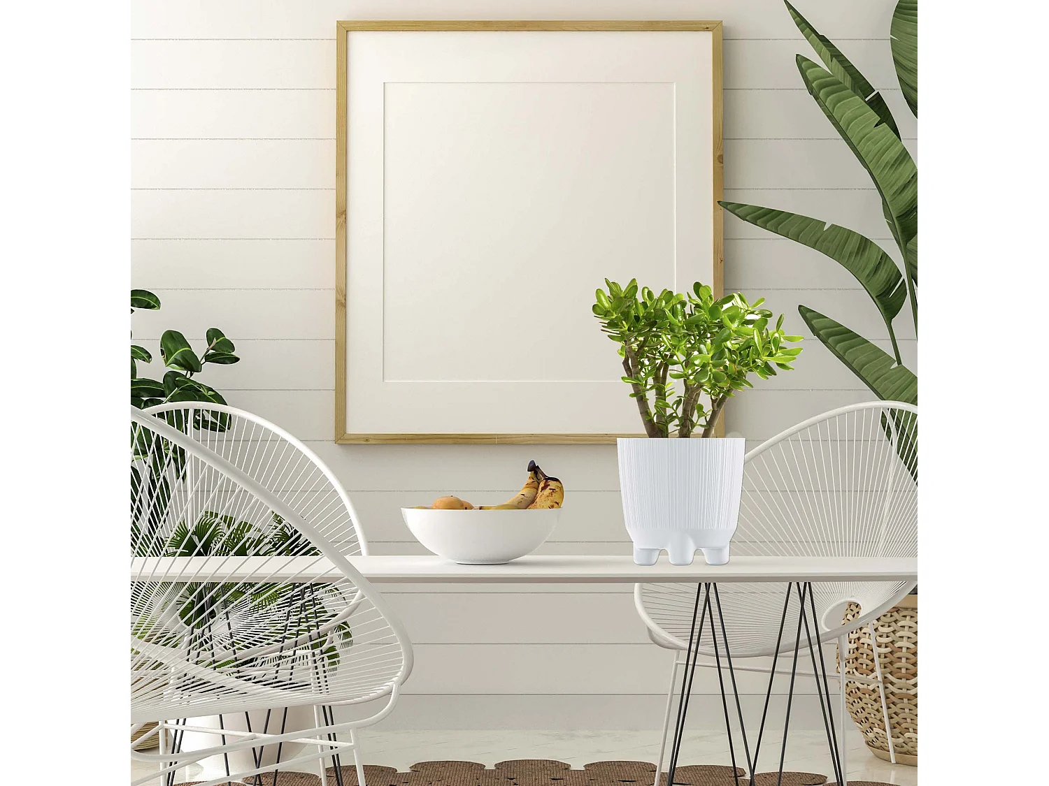 Cache-pot décoratif rainuré en plastique blanc 14,5 cm, 1,6 l