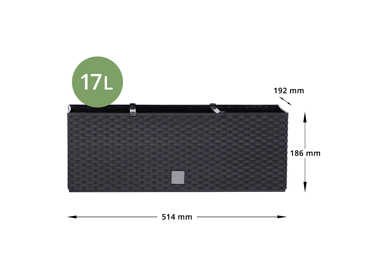 Jardinière décorative rectangulaire effet rotin plastique anthracite 17 L 51,4x19,2x18,6 cm