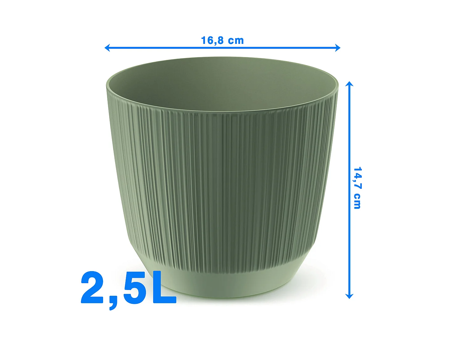 Pot de fleurs décoratif rainuré en plastique vert 16,8 cm 2,5 L
