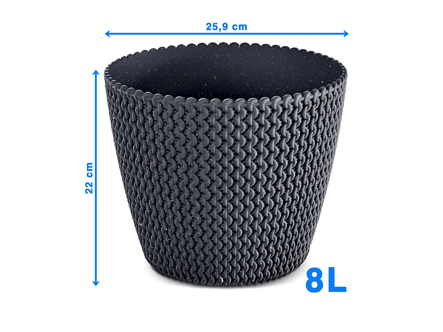 Cache-pot décoratif effet bois plastique anthracite 25,9x22 cm