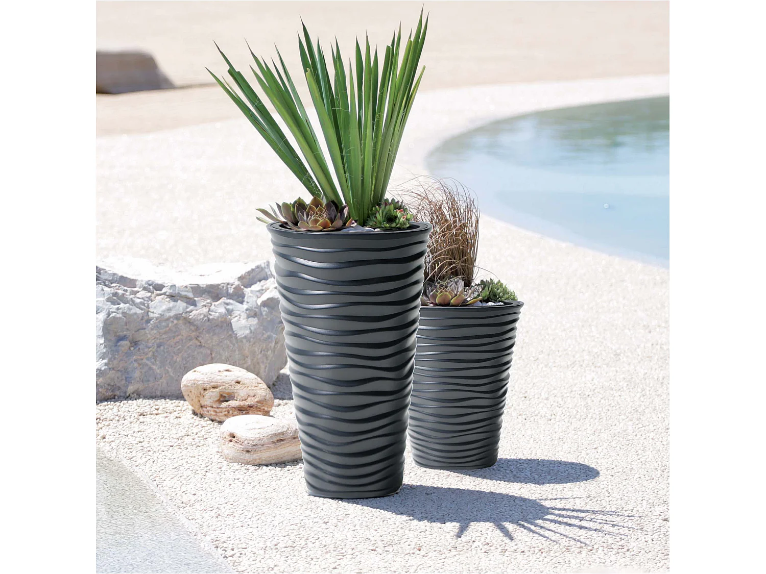 Pot de fleurs décoratif rond en plastique anthracite 34,5x38,5 cm