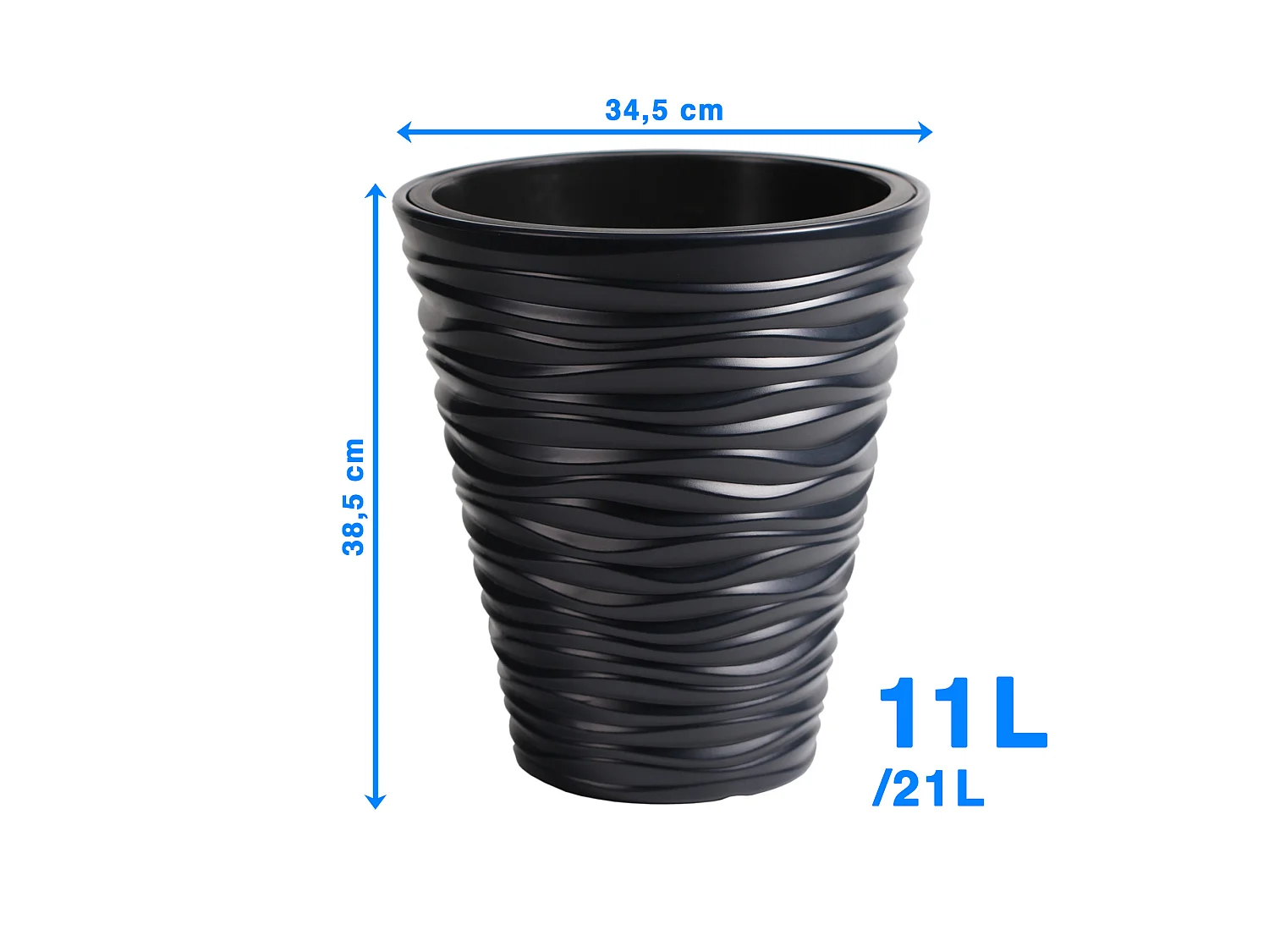 Pot de fleurs décoratif rond en plastique anthracite 34,5x38,5 cm