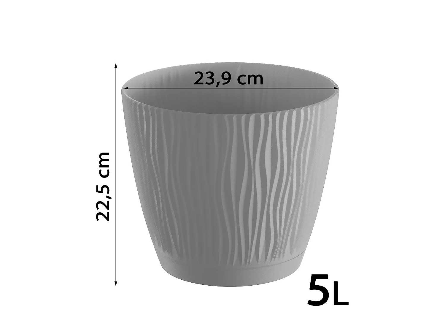 Pot de fleurs décoratif rond avec soucoupe plastique anthracite 23,9 cm