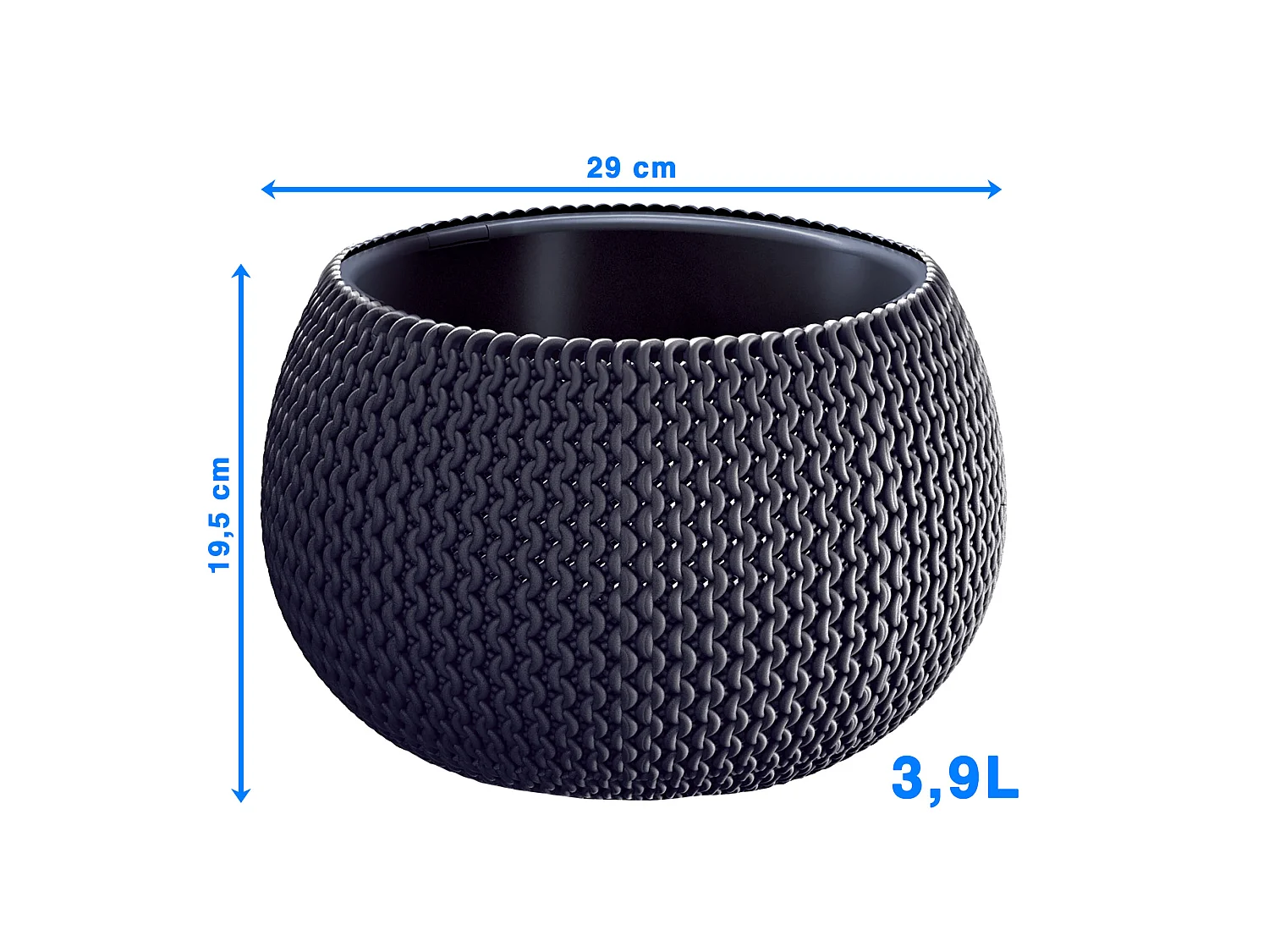 Pot de fleurs décoratif effet tressé plastique anthracite 29 cm