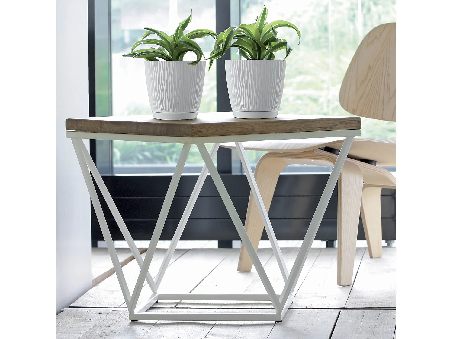 Pot de fleurs décoratif rond avec soucoupe Sandy P, plastique, blanc, 12,9 cm