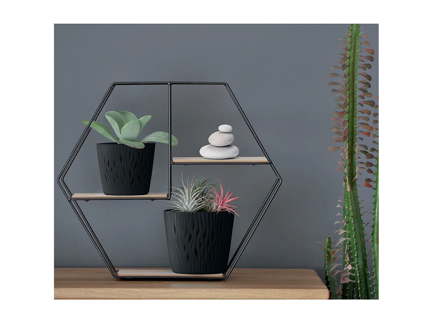 Pot de fleurs décoratif moderne en plastique anthracite 12,8 cm avec insert