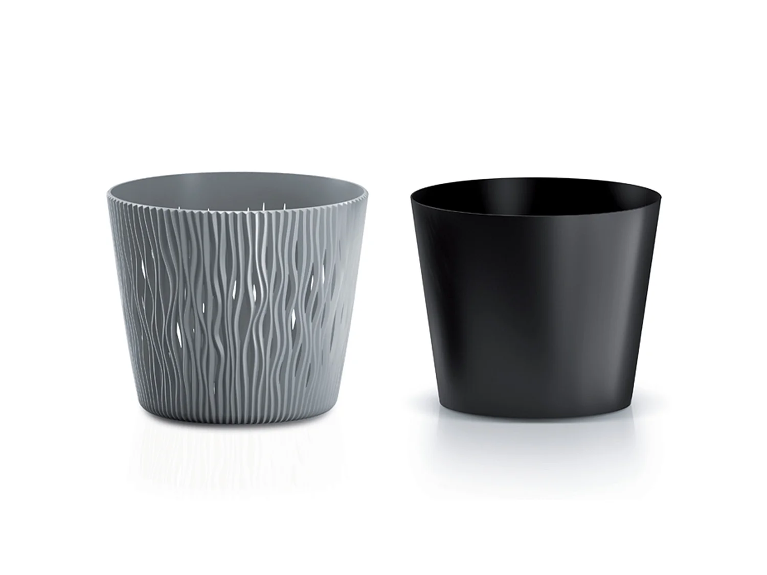 Pot de fleurs décoratif avec insert en plastique gris pierre 12,8 cm