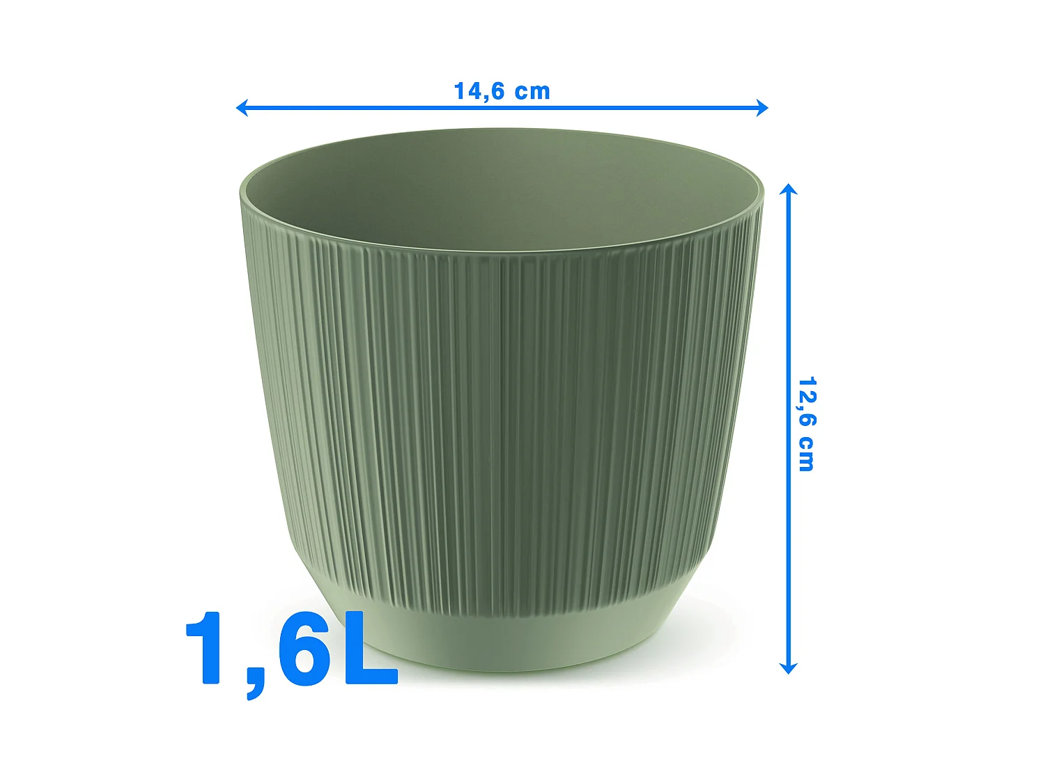 Decoratieve bloempot met ribbelstructuur kunststof groen 14,6 cm