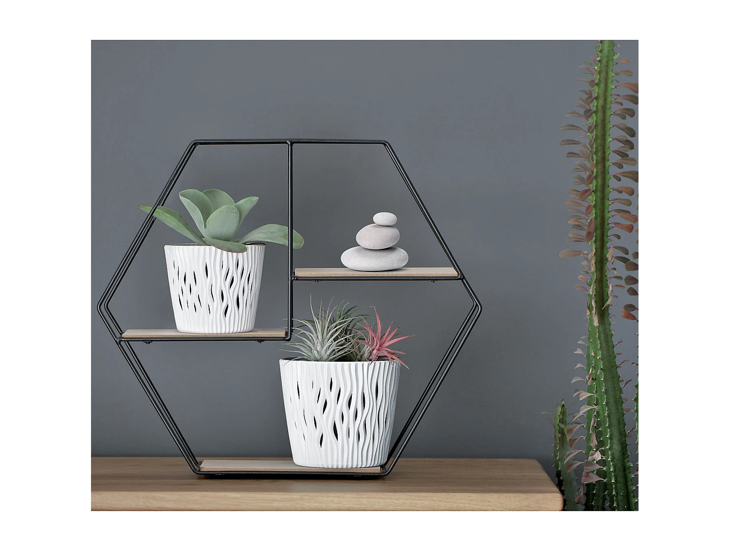 Pot de fleurs décoratif rond avec insert en plastique blanc 12,8 cm