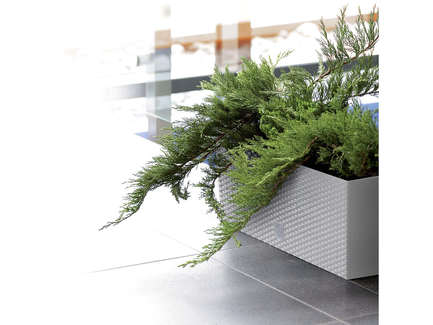 Jardinière décorative rectangulaire effet rotin plastique blanc 30 L 60x25x24 cm