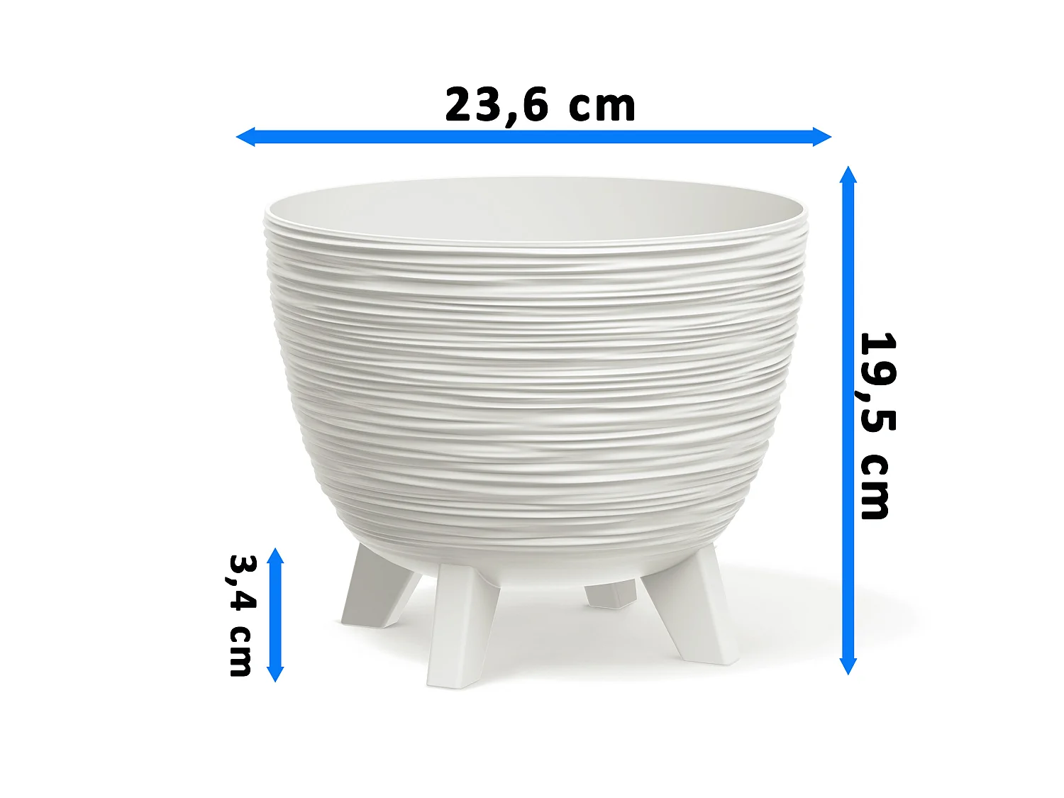 Pot de fleurs décoratif sur pieds en plastique blanc 23,6 cm