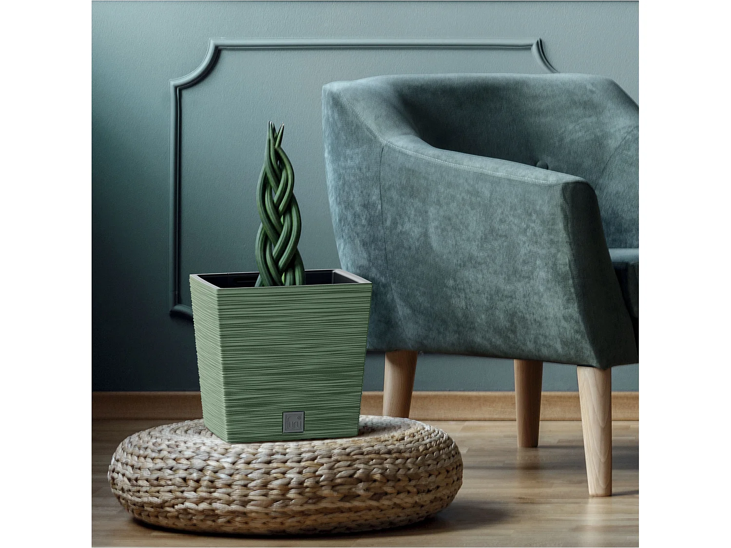 Decoratieve plantenbak met inzetstuk kunststof groen 24x23,5 cm